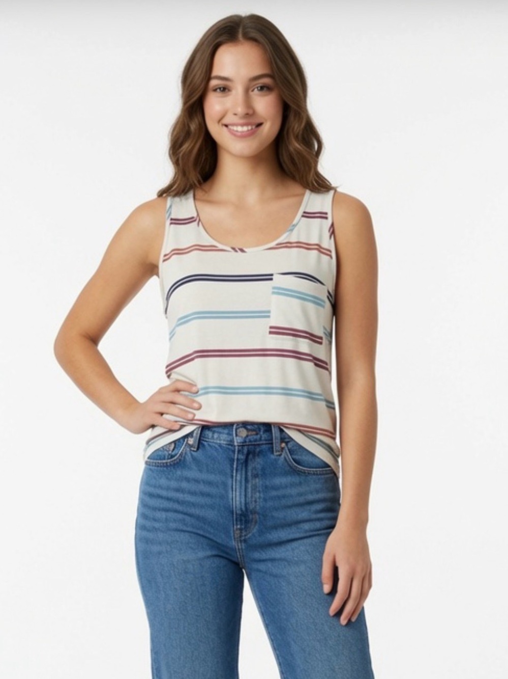Market & Spruce XXL Striped Stretch Tank with Chest Pocket